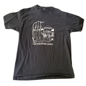 80s/90s Jerzees Mens XL Black T Shirt This One's Barely Legal Hunting Humor Vtg